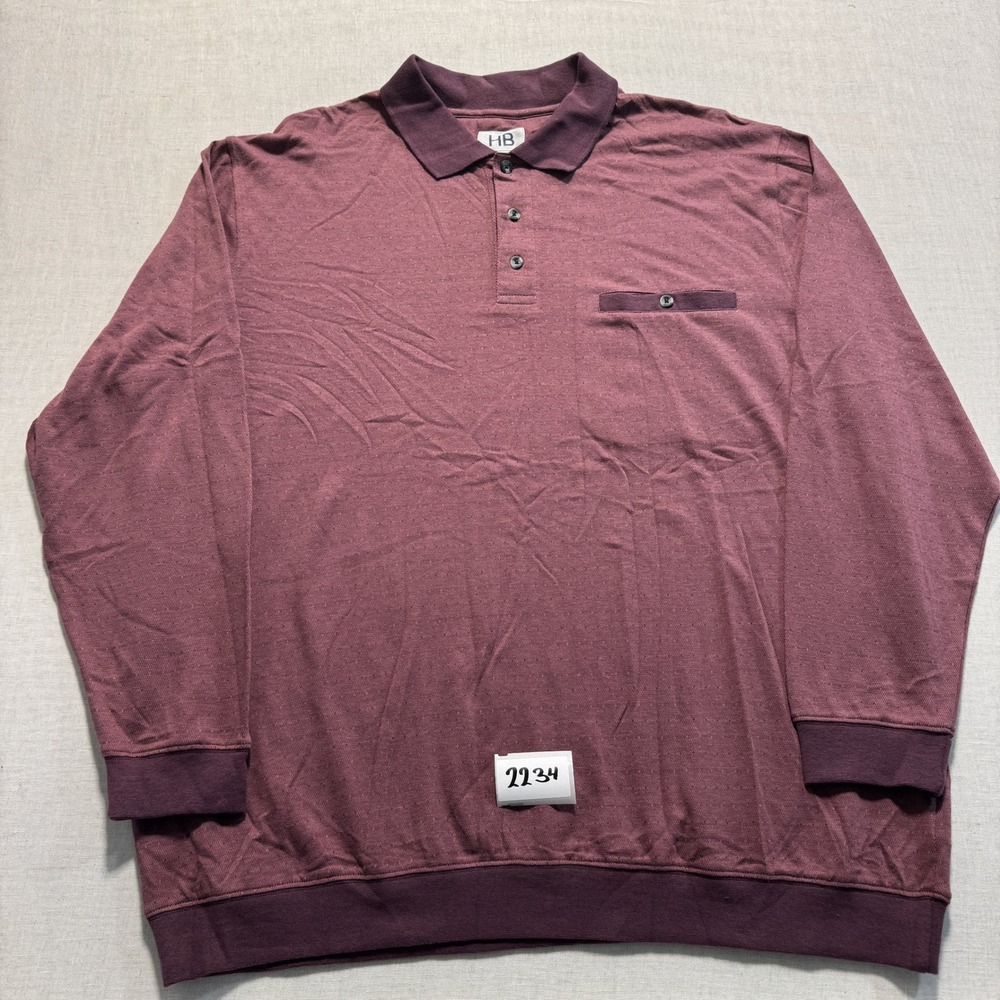 HB Long‎ Sleeve Polo Shirt Mens 2XL Burgundy